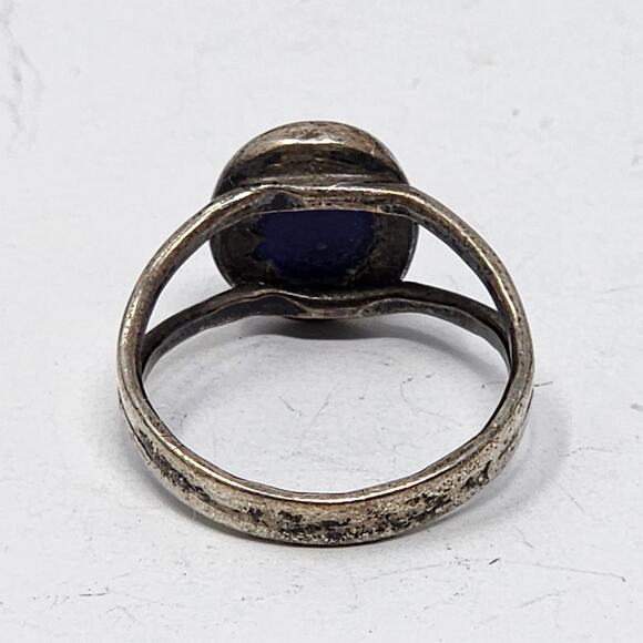 Antique Sterling Silver Size 4 Lapis Lazuli Ring - Picture 3 of 9